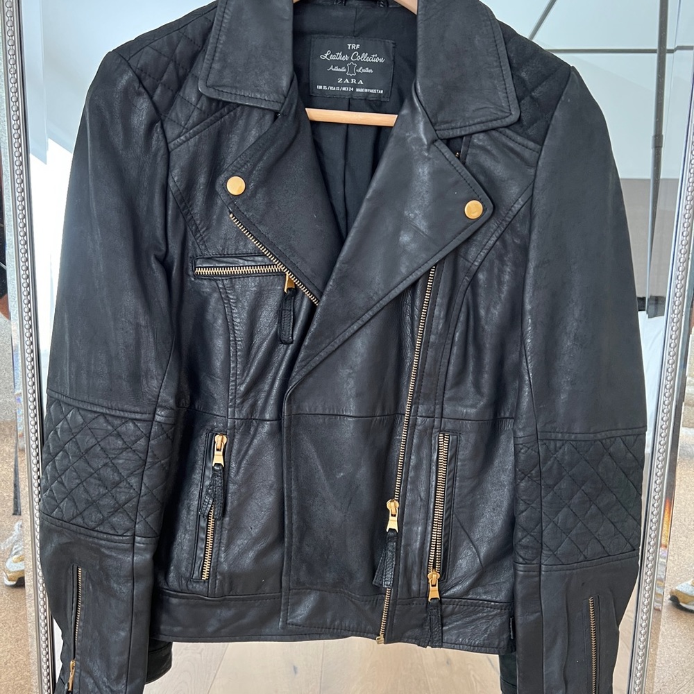 Zara Leather Collection black Moto jacket